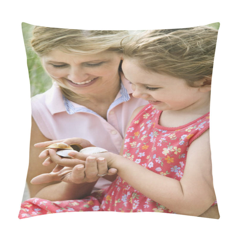 Personality  Mother And Daughter Looking At Shells Pillow Covers