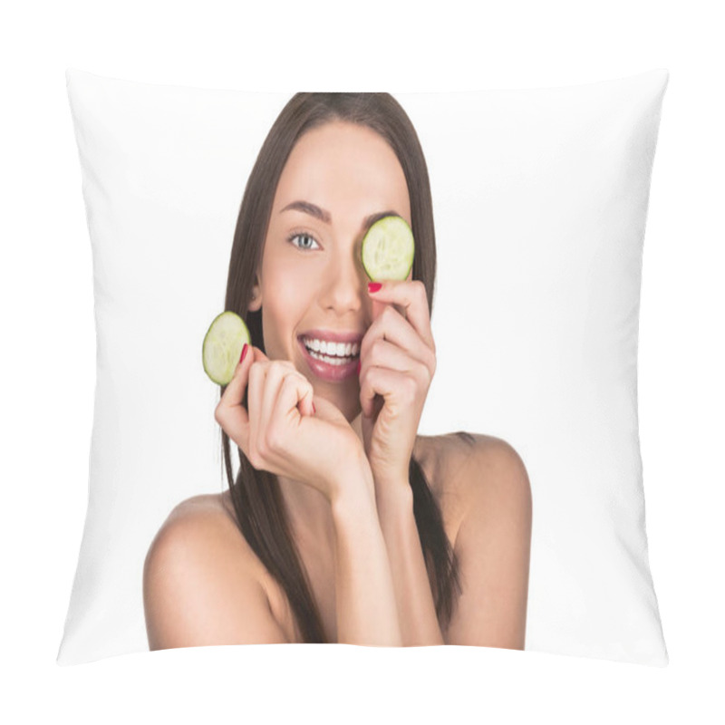 Personality  Woman With Sliced Cucumber For Skincare Mask Pillow Covers