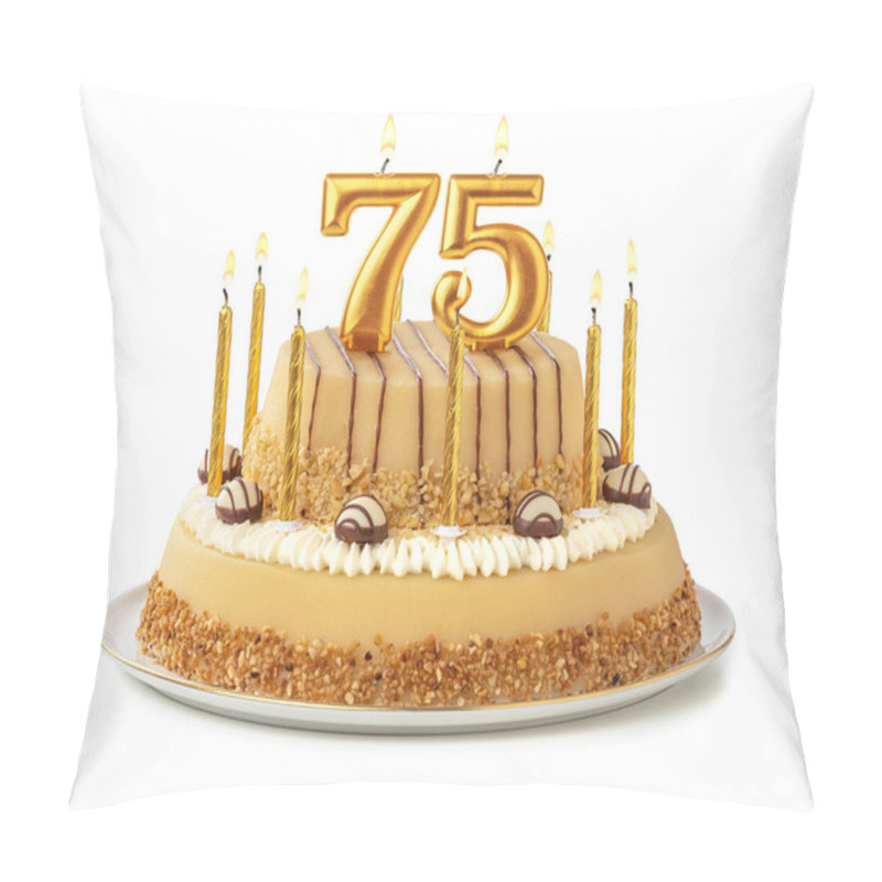 Personality  Festive Cake With Golden Candles - Number 75 Pillow Covers