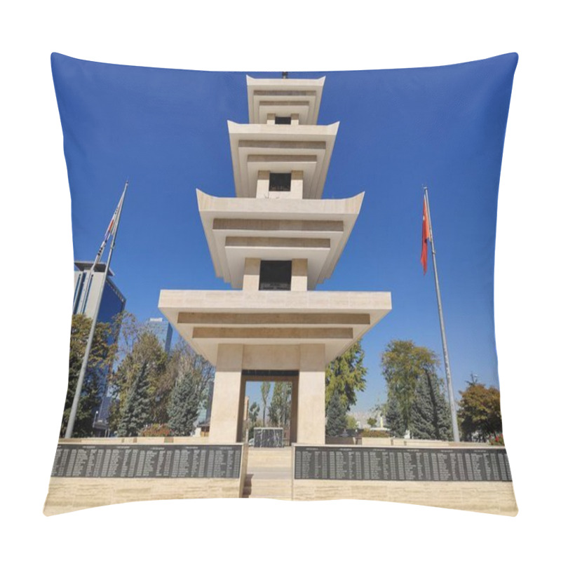 Personality  Ankara, Turkey, October 9, 2024, Memorial To Turkish Soldiers Who Fought In Korea. Monument Of Turkish Soldiers In The Korean War: A Tower Of Courage Standing Tall, Bridging History And Honor Pillow Covers