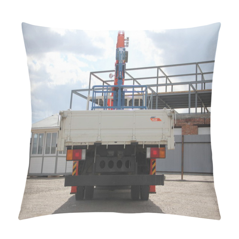 Personality  Great White Truck Crane Standing On A Construction Site - Russia Moscow 24 September 2018, At The Construction Site Pillow Covers