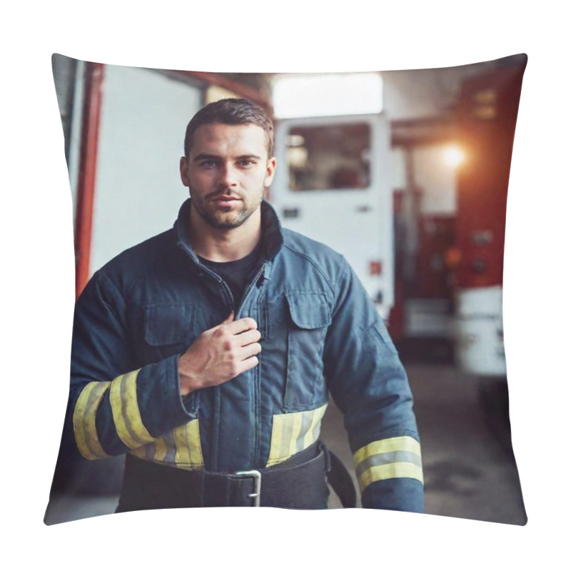 Personality  Portrait Of Confident Male In Uniform With Fire In Hand Pillow Covers