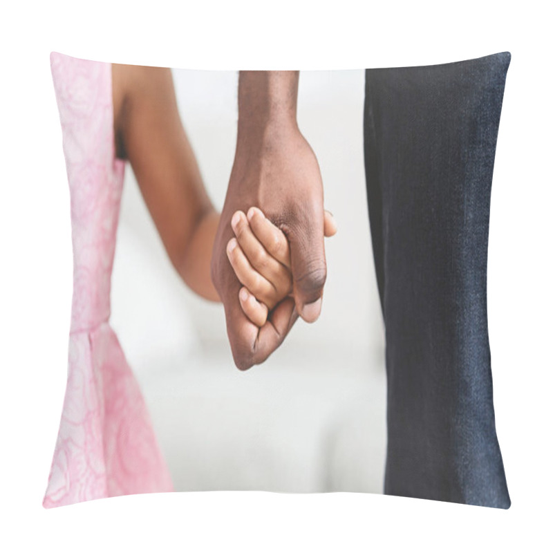 Personality  Black Father Taking His Little Daughter Gently By The Hand Pillow Covers