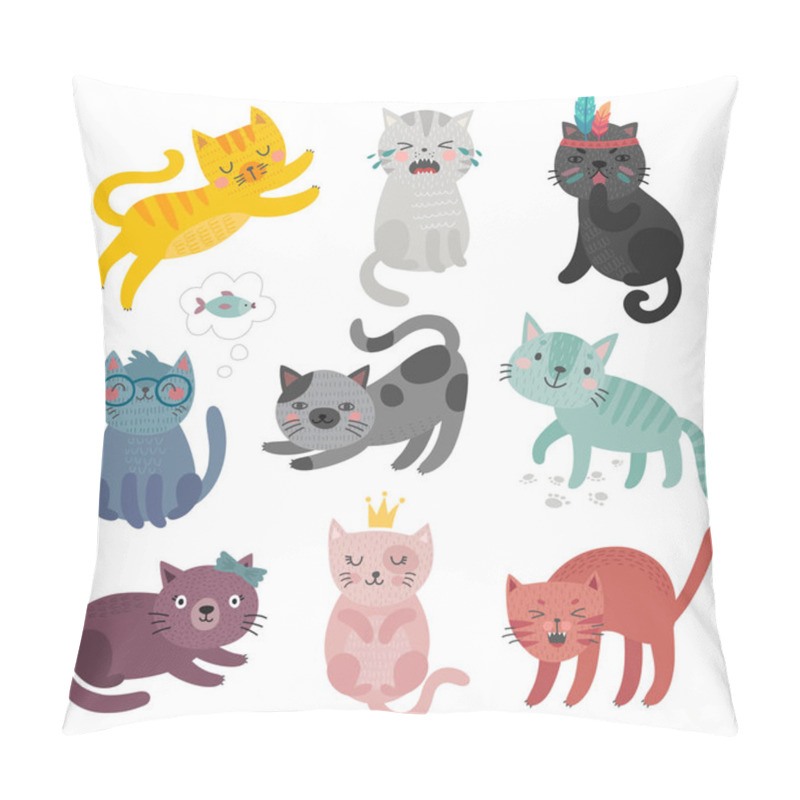 Personality  Cute Cats Faces. Hand Drawn Characters. Sweet Funny Kittens. Pillow Covers