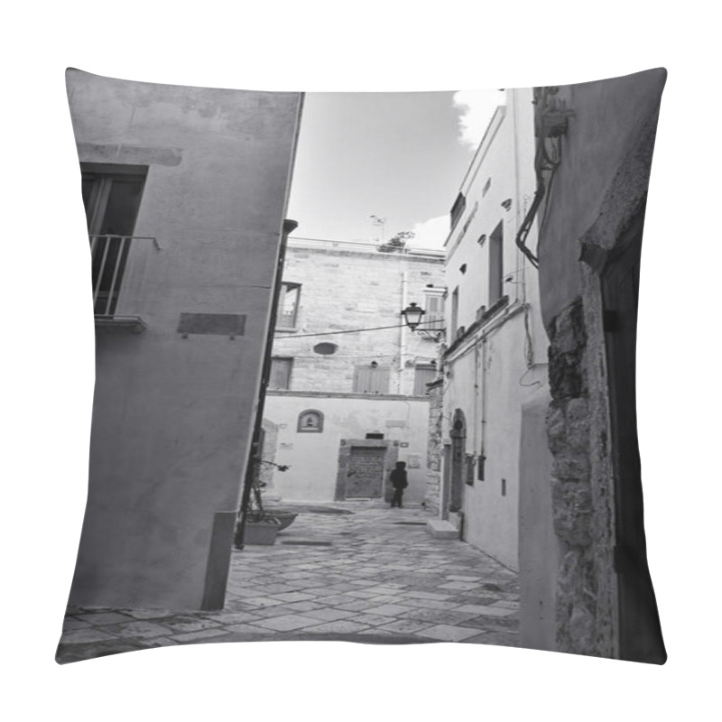 Personality  Evening Winter On The Streets Of Polignano A Mare Old Town, Bari Province, Puglia Region, Southern Italy. Black And White Image. Pillow Covers