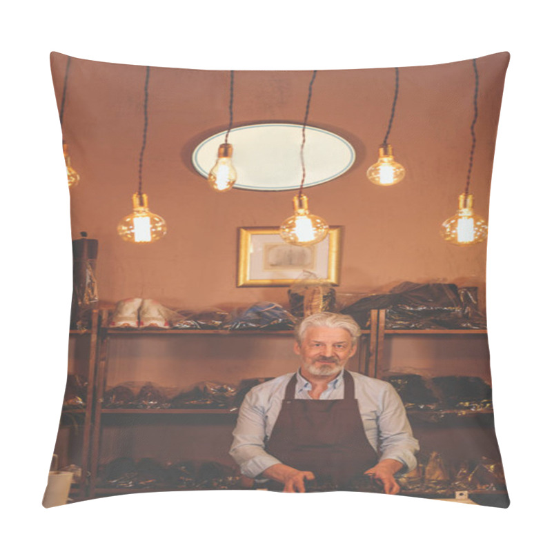 Personality  An Elderly Man With Shoes At The Counter Pillow Covers