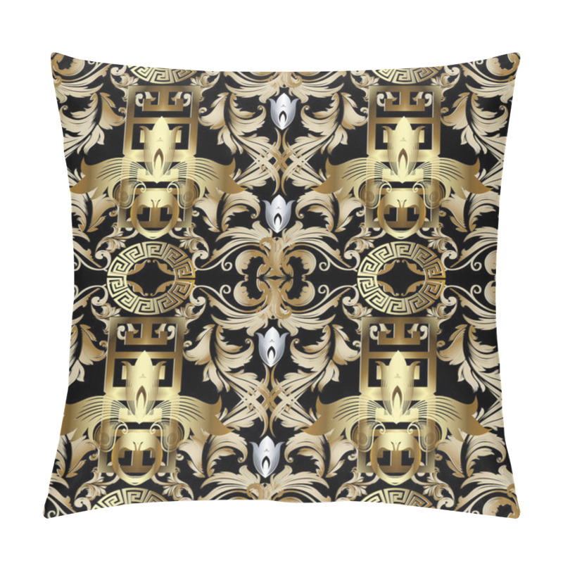 Personality  3d Gold Baroque Seamless Pattern. Wallpaper. Greek Key Meander  Pillow Covers