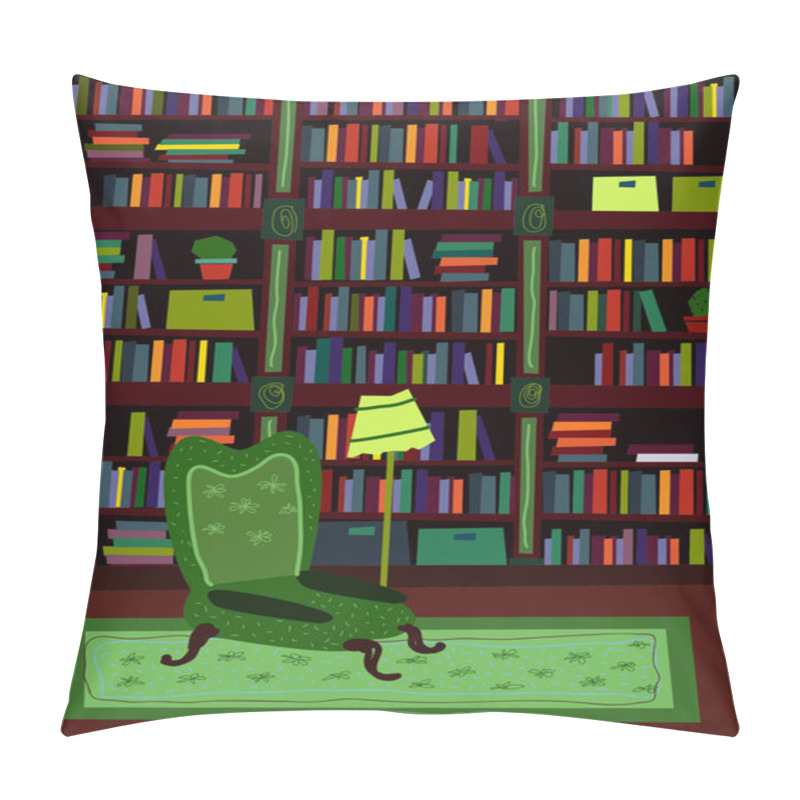 Personality  Cartoon Flat Interior Library Room Or Office Psychologist Vector Illustration Pillow Covers