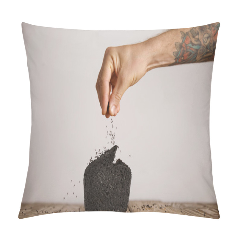 Personality  Tattooed Hand Pours Seeds On Bread  Pillow Covers