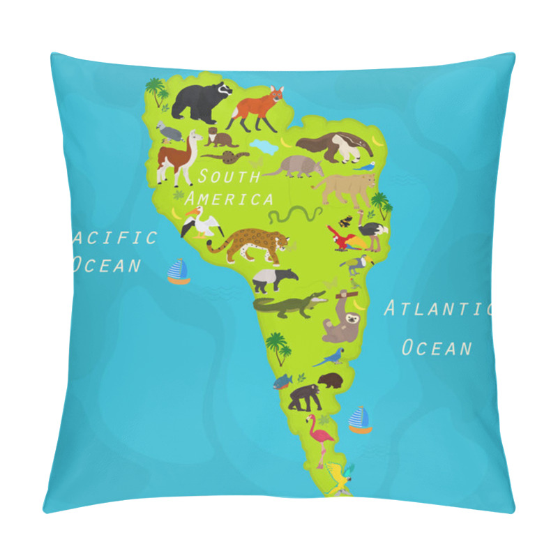 Personality  Vector Map Of Animals Of South America. Pillow Covers