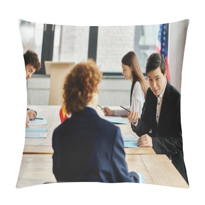 Personality  Teenagers Participate In A Model UN Conference, Engaging In Diplomatic Debate And Role-playing. Pillow Covers