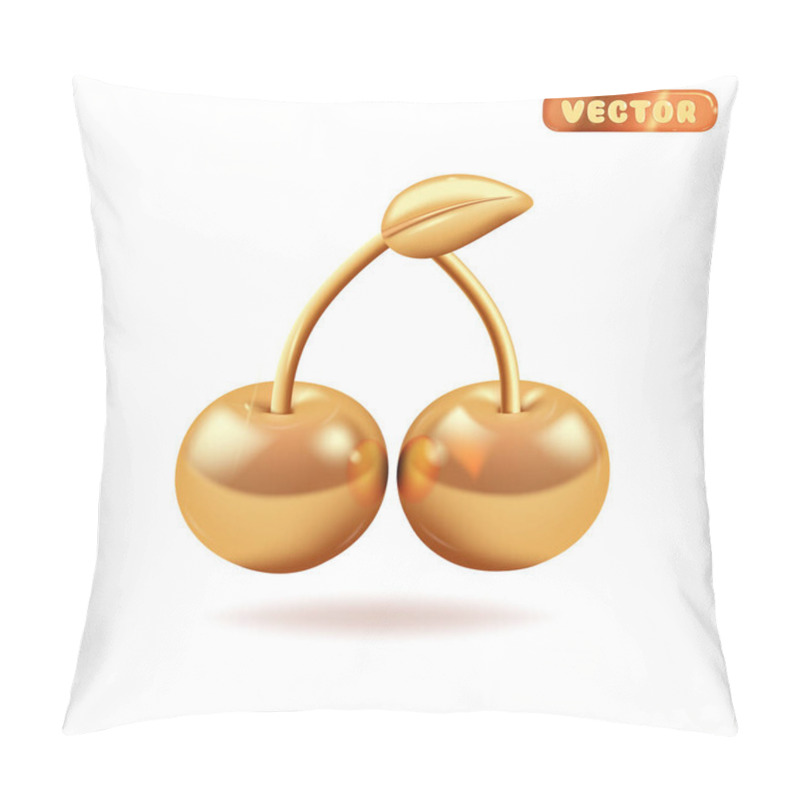 Personality  Golden Cherry, The Concept Of Winning. 3d Golden Cherry On White Background, Vector Pillow Covers