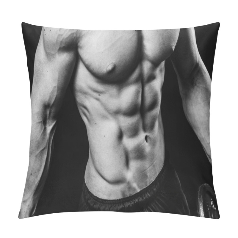 Personality  Closeup Of Cool Perfect Sexy Strong Sensual Bare Torso With Abs Pectorals 6 Pack Muscles Chest Black And White Studio, Horizontal Picture Pillow Covers