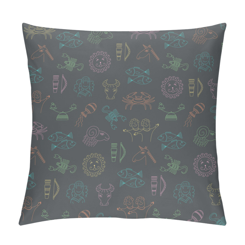 Personality  Abstract Geometric Seamless Pattern With Horoscope Symbols. Pillow Covers