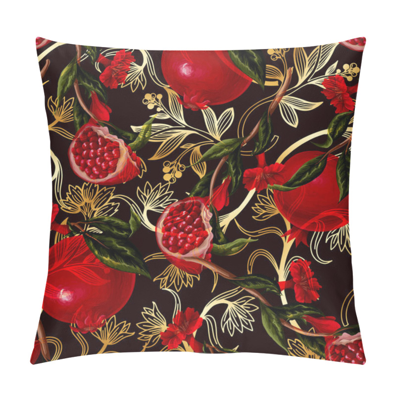 Personality  Seamless Pattern With .pomegranates Branches And Gold Branches. Vector. Pillow Covers