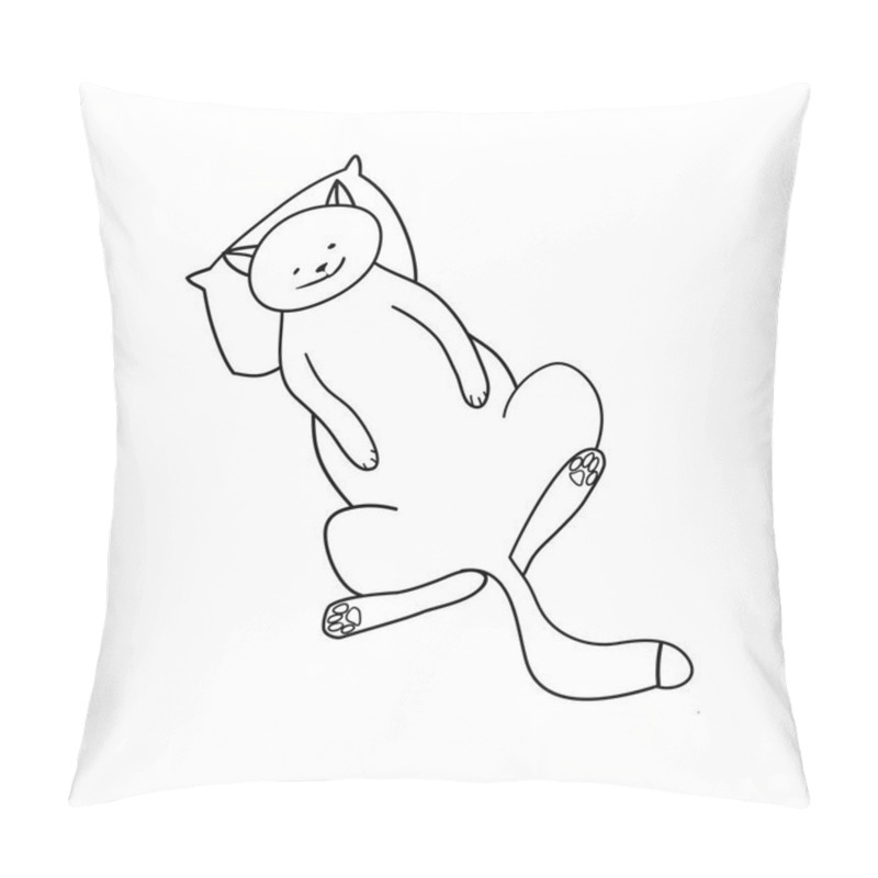 Personality  Lazy Cute Cat, Pet, Black And White Linear Image, Digital Drawing, Vector Illustration Pillow Covers