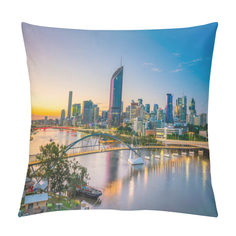 Personality  Brisbane City Skyline And Brisbane River At Twilight In Australia Pillow Covers