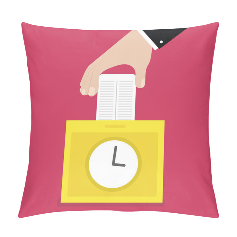 Personality  Hand putting card in time clock recorder. pillow covers