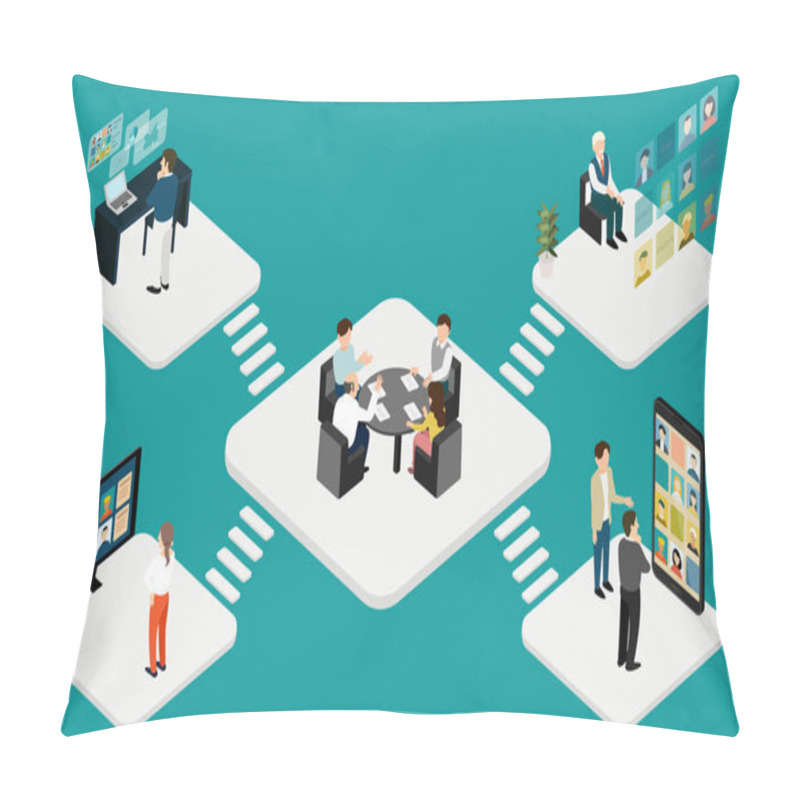 Personality  Image Of Connecting People On The Internet Isometric Pillow Covers