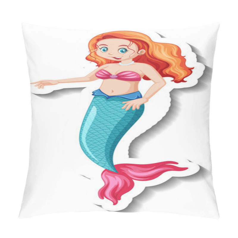 Personality  A Sticker Template With Cute Mermaid Cartoon Character Illustration Pillow Covers