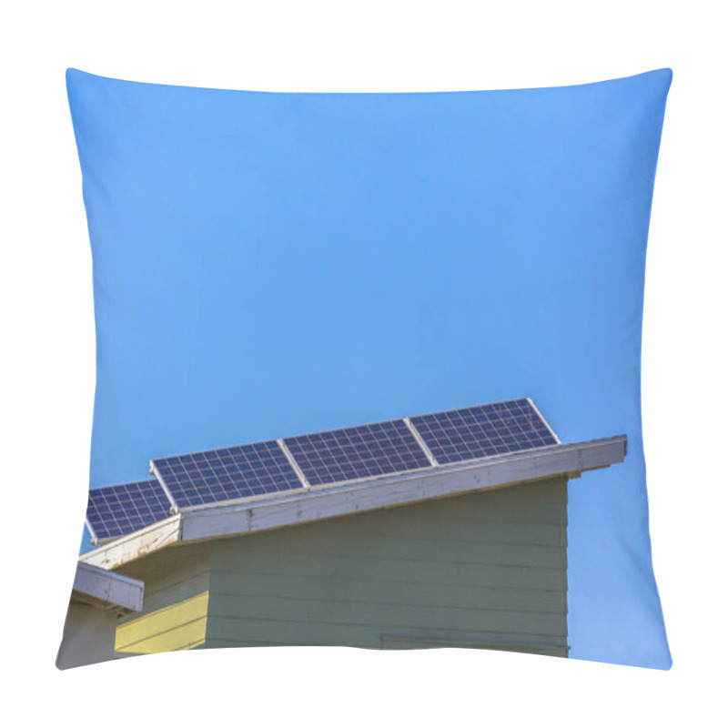 Personality  Lifted Solar Panels On Rooftop With Copy Space Pillow Covers