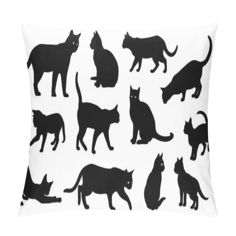 Personality  Cat Vector Silhouettes Set Isolated On White Background, Cats In Different Poses Pillow Covers