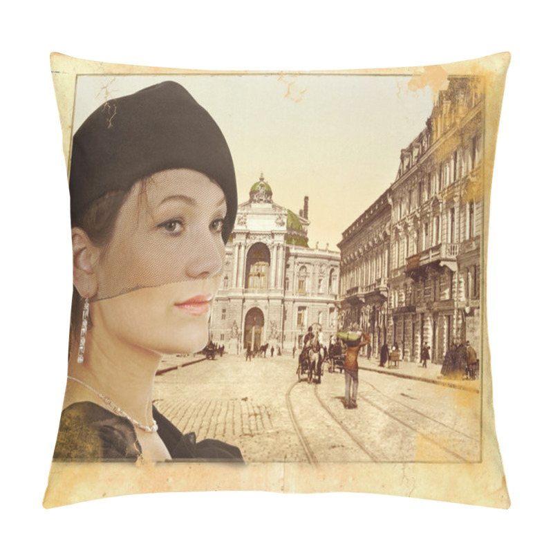 Personality  Portrait Of A Lady In Retro Style Pillow Covers