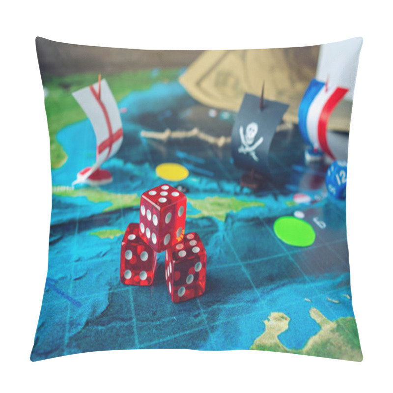 Personality  Red Playing Bones On The World Map Of The Field Handmade Board Games With A Pirate Ship Pillow Covers