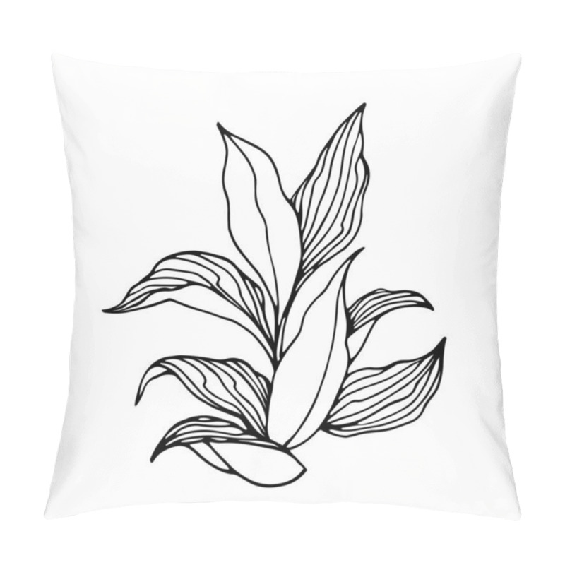 Personality  Tobacco Bush With Leaves, Agricultural Plant, Vector Illustration With Black Contour Lines Isolated On A White Background In The Style Of Doodle And Hand Drawn Pillow Covers