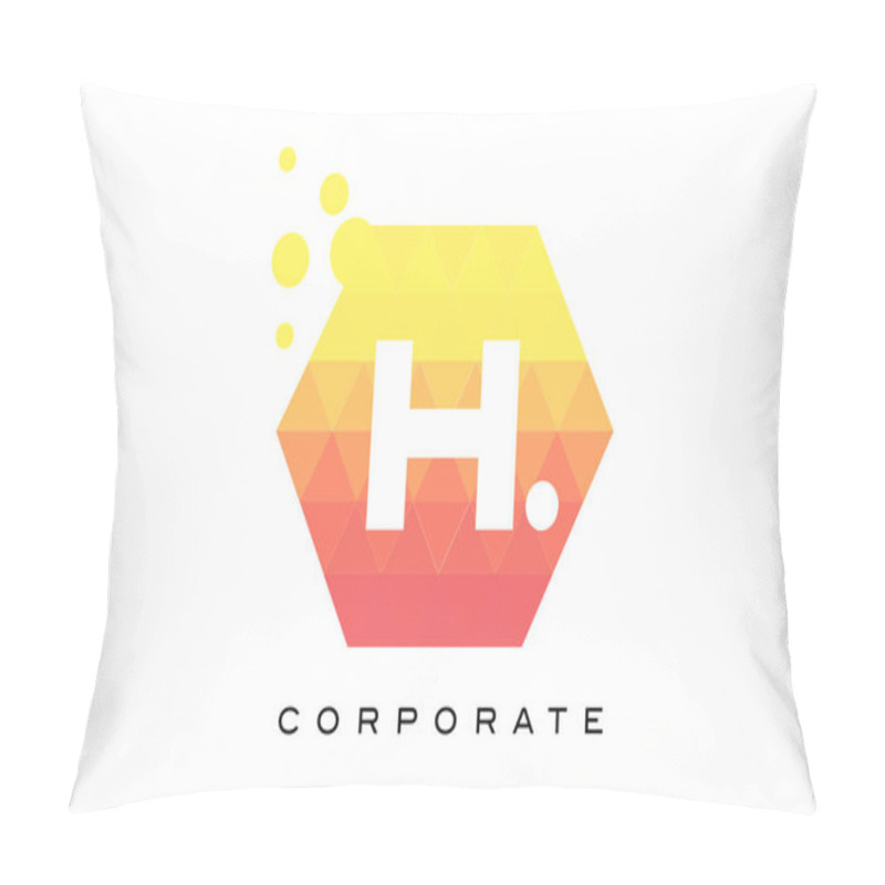 Personality  H Orange Hexagon Shaped Letter Logo With Bubbles. Pillow Covers