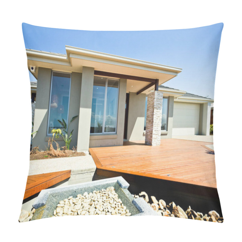 Personality  Front View Of Modern And Luxury House Exterior Pillow Covers