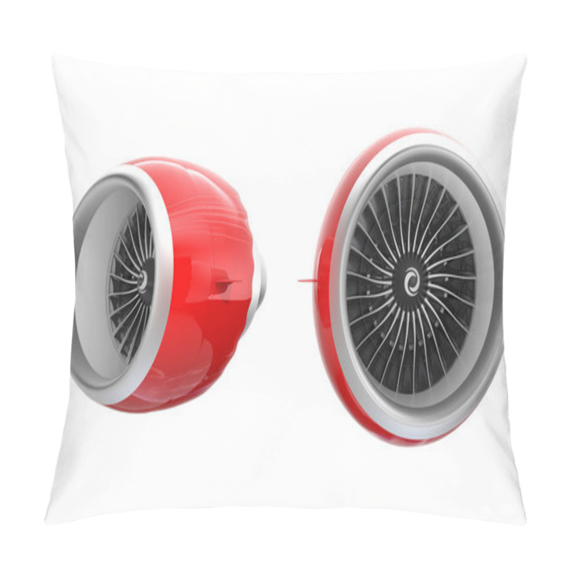 Personality  Two Jet Turbofan Engines With Red Cowl Isolated On White Background Pillow Covers