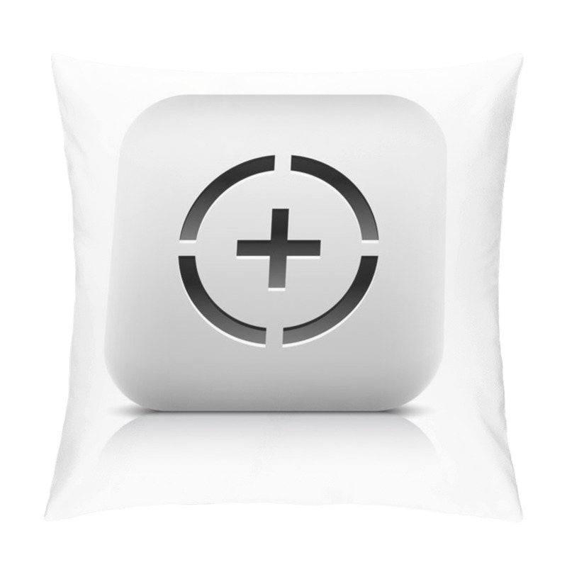 Personality  Stone Web Button Plus Sign In Circle Symbol. White Rounded Square Shape Icon With Black Shadow And Gray Reflection On White Background. Vector Illustration In Wire Mesh Technique And Saved In 8 Eps Pillow Covers