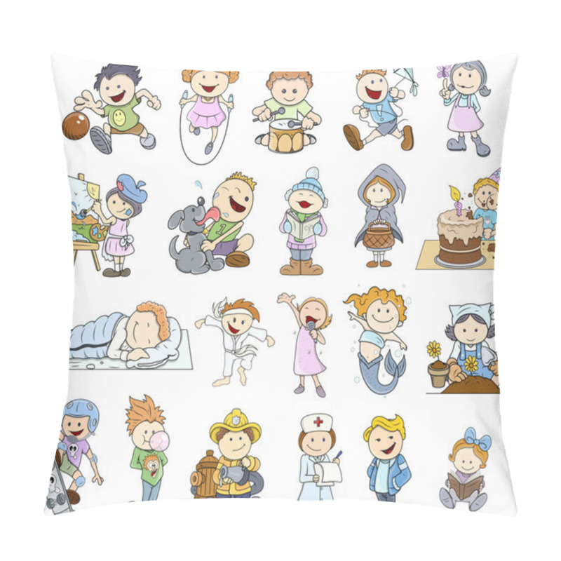 Personality  Set Of Various Cartoon Kids Illustrations Pillow Covers