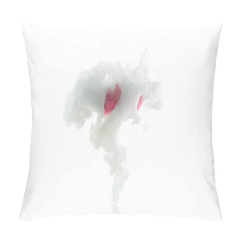 Personality  Close Up View Of Pink Flower And White Paint Splash Isolated On White Pillow Covers