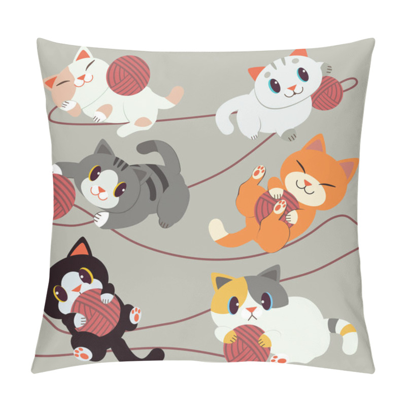 Personality  Group Of Cute Cats Playing With Red Yarn Pillow Covers