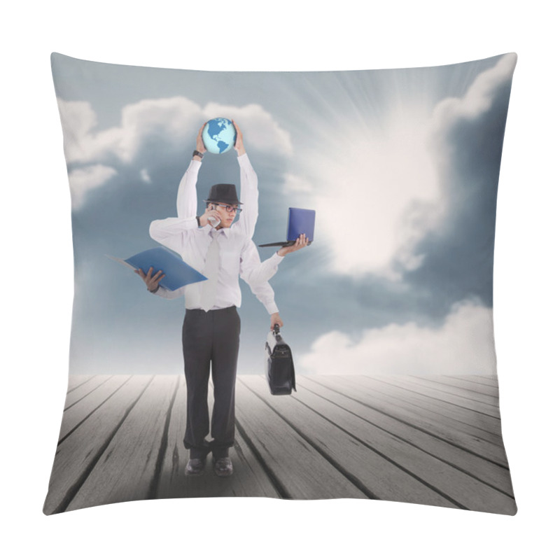 Personality  Multitasking Businessman With His Jobs Under Blue Sky Pillow Covers