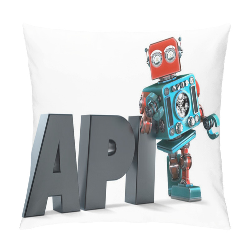 Personality  Retro Robot With Application Programming Interface Sign. Isolated. Contains Clipping Path Pillow Covers