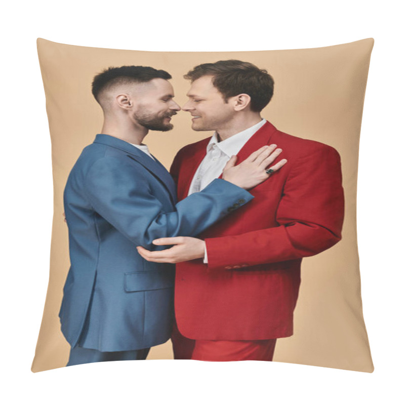 Personality  Two Men In Suits Embrace, Their Love Evident In Their Gaze. Pillow Covers