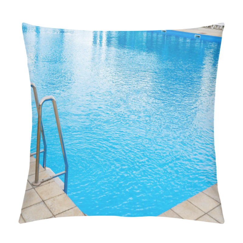 Personality  Swimming Pool With Selective Focus On Metal Stairs And Copy Space Pillow Covers