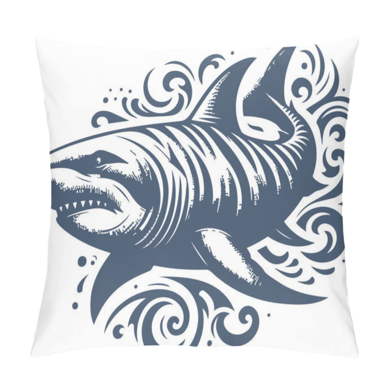 Personality  Elegant Navy Blue Shark Art Design With Decorative Swirl Pattern Pillow Covers