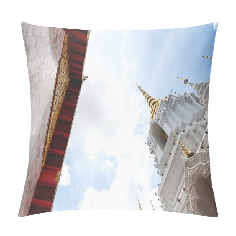 Personality  Bottom View Of Beautiful Thai Temple On Sunny Day Pillow Covers