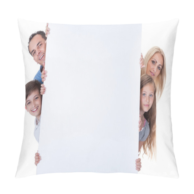 Personality  Portrait Of Family Peeping Behind Blank Board Pillow Covers