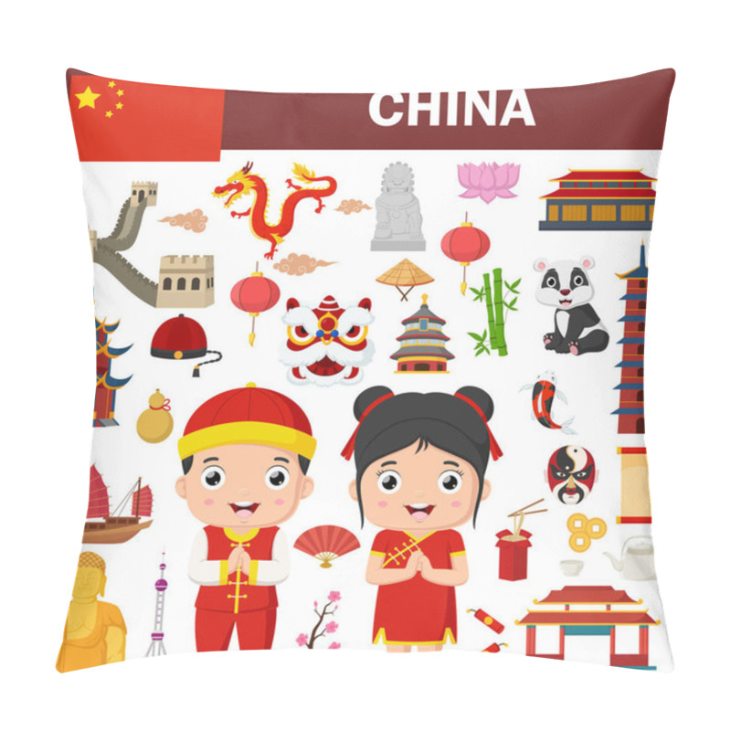 Personality  Vector Illustration Of Set Of China Famous Landmarks Pillow Covers