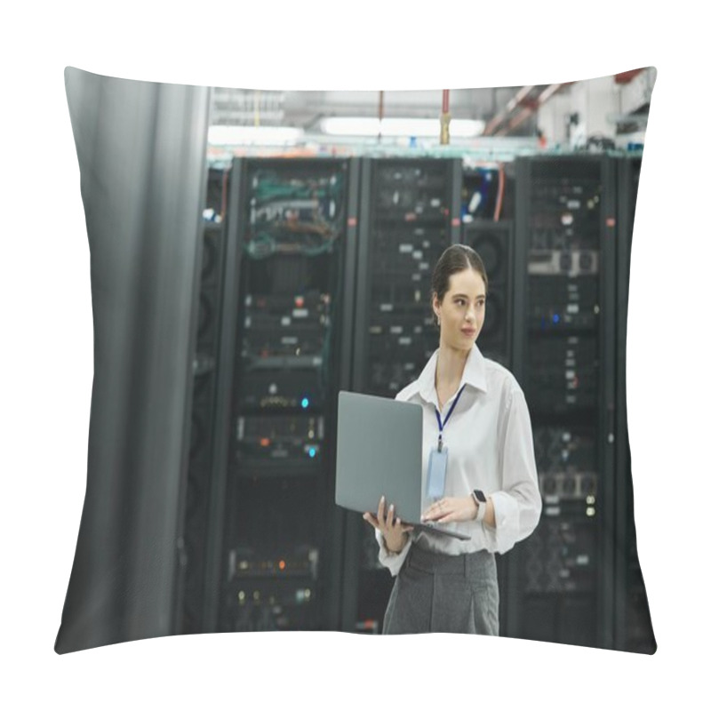 Personality  A Skilled IT Specialist Works Diligently In A High-tech Server Room, Handling Complex Systems. Pillow Covers