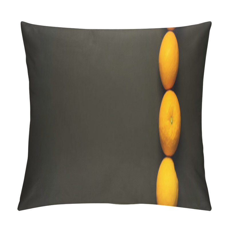 Personality  Flat Lay With Oranges In Row Isolated On Black, Banner  Pillow Covers