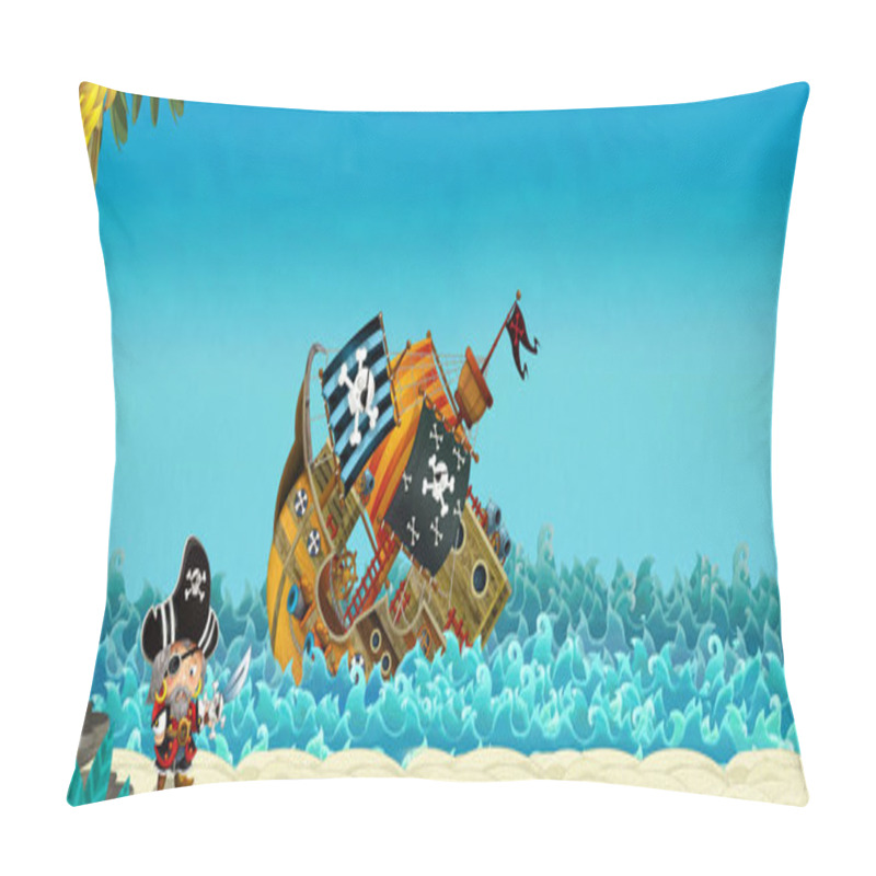 Personality  Cartoon Scene With Pirates On The Sea Battle With Sinking Ship - Illustration For The Children Pillow Covers