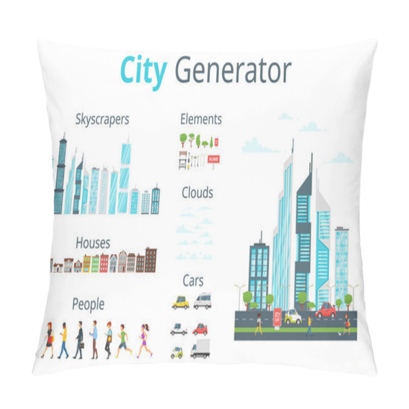 Personality  Cartoon Style City Generator Pillow Covers