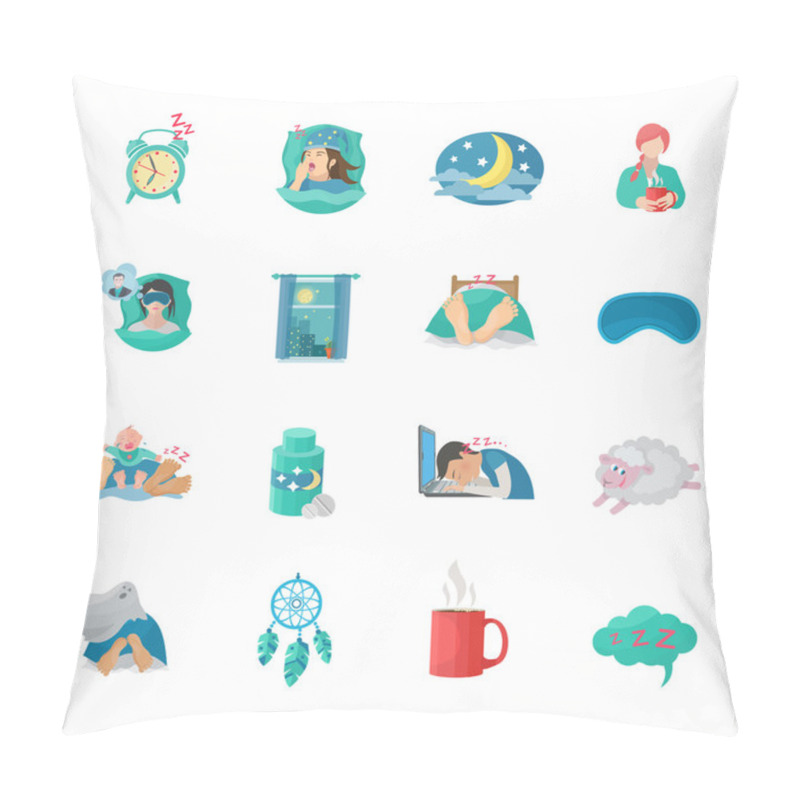 Personality  Sleep Time Flat Icons Set Pillow Covers