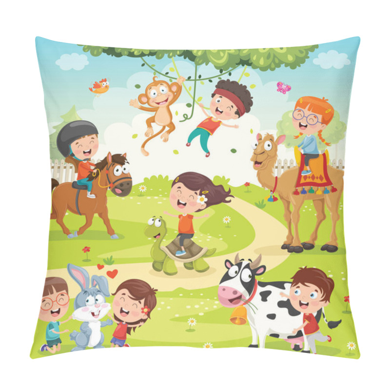 Personality  Children Playing With Funny Animals Pillow Covers